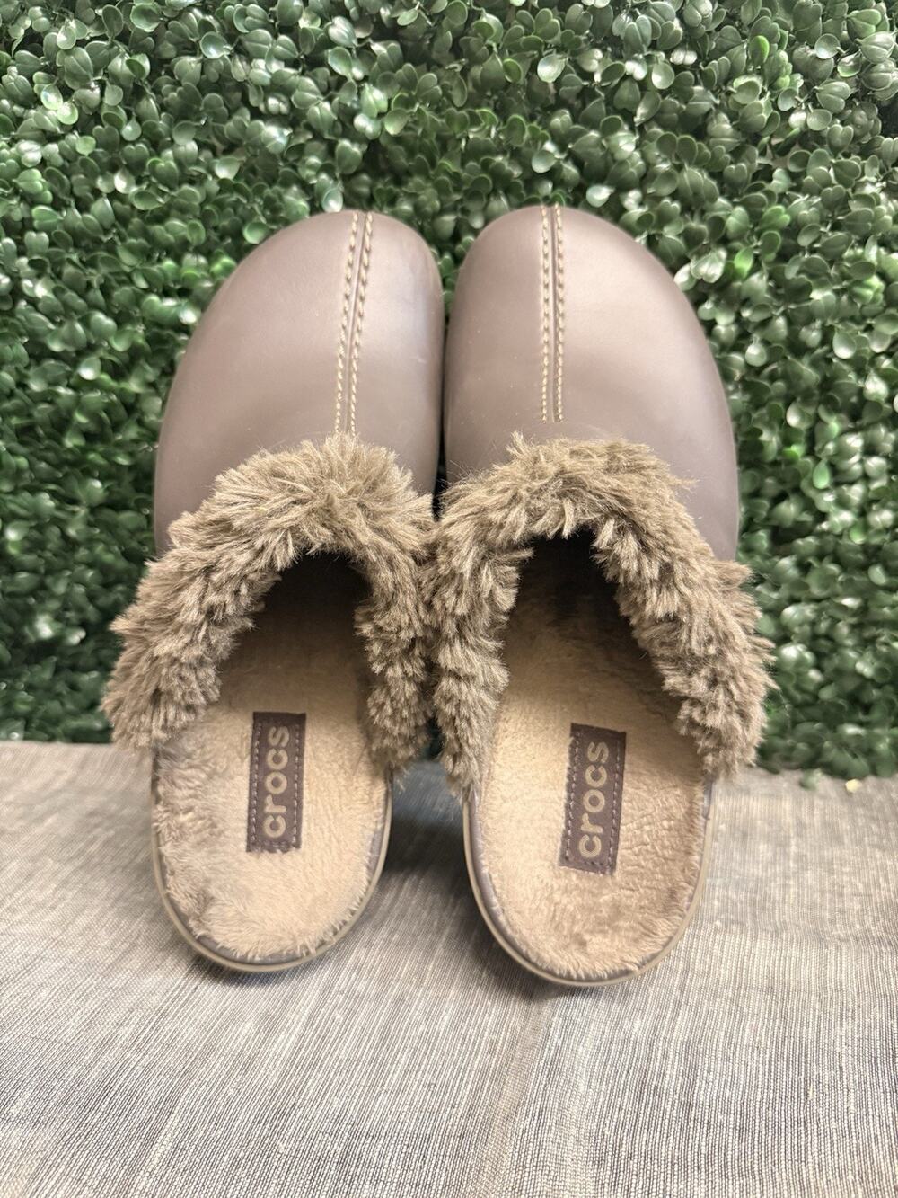 Crocs Cobbler Eva Dark Brown Faux Fur Lined Heeled Wedge Clogs Women’s Size 9